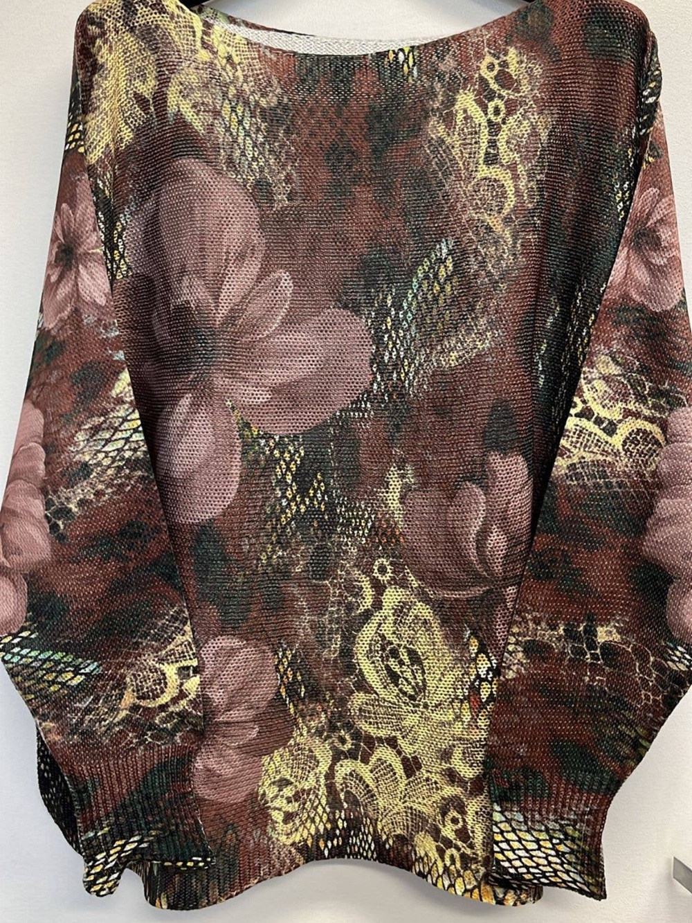 LOOWIE Floral & Lace Print Women's Sweater Top in Plum NWT sz L/XL